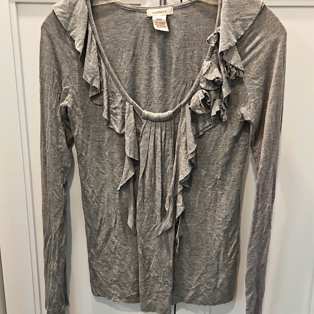 Sundance Gray Lightweight Boho Ruffle Top size Small